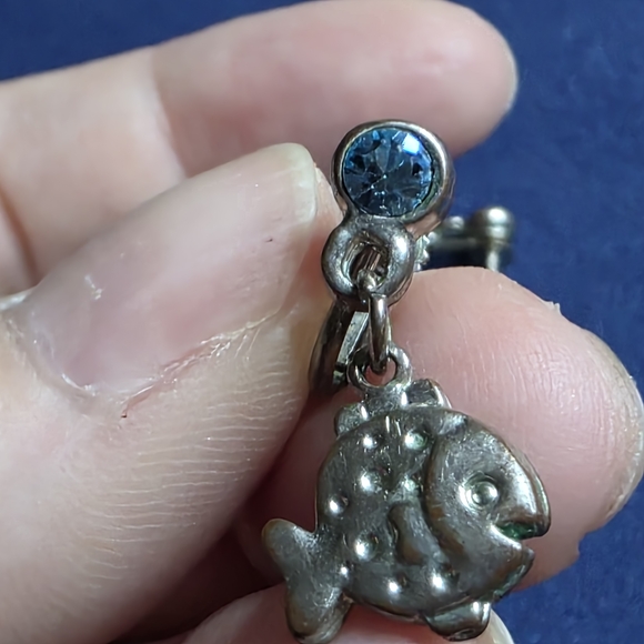 Quirky Fish Clip-On Earrings with Blue Gems 625 - Picture 3 of 5